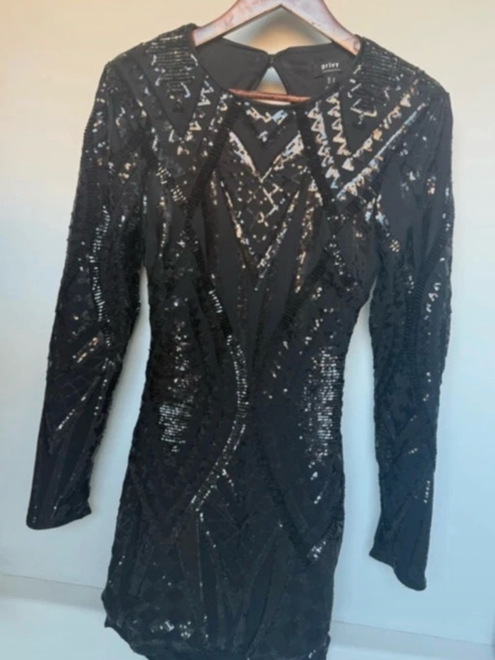 privy Black Sequin Long-Sleeve Bodycon Dress